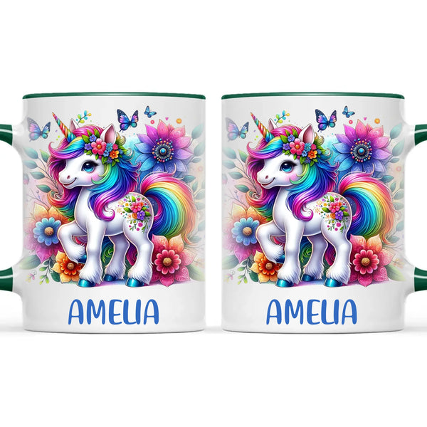 Personalised Rainbow Unicorn Kids Cup - Custom Name Floral Unicorn Mug - 11oz, 6oz or Enamel - Magical Unicorn Gift - NZ Made