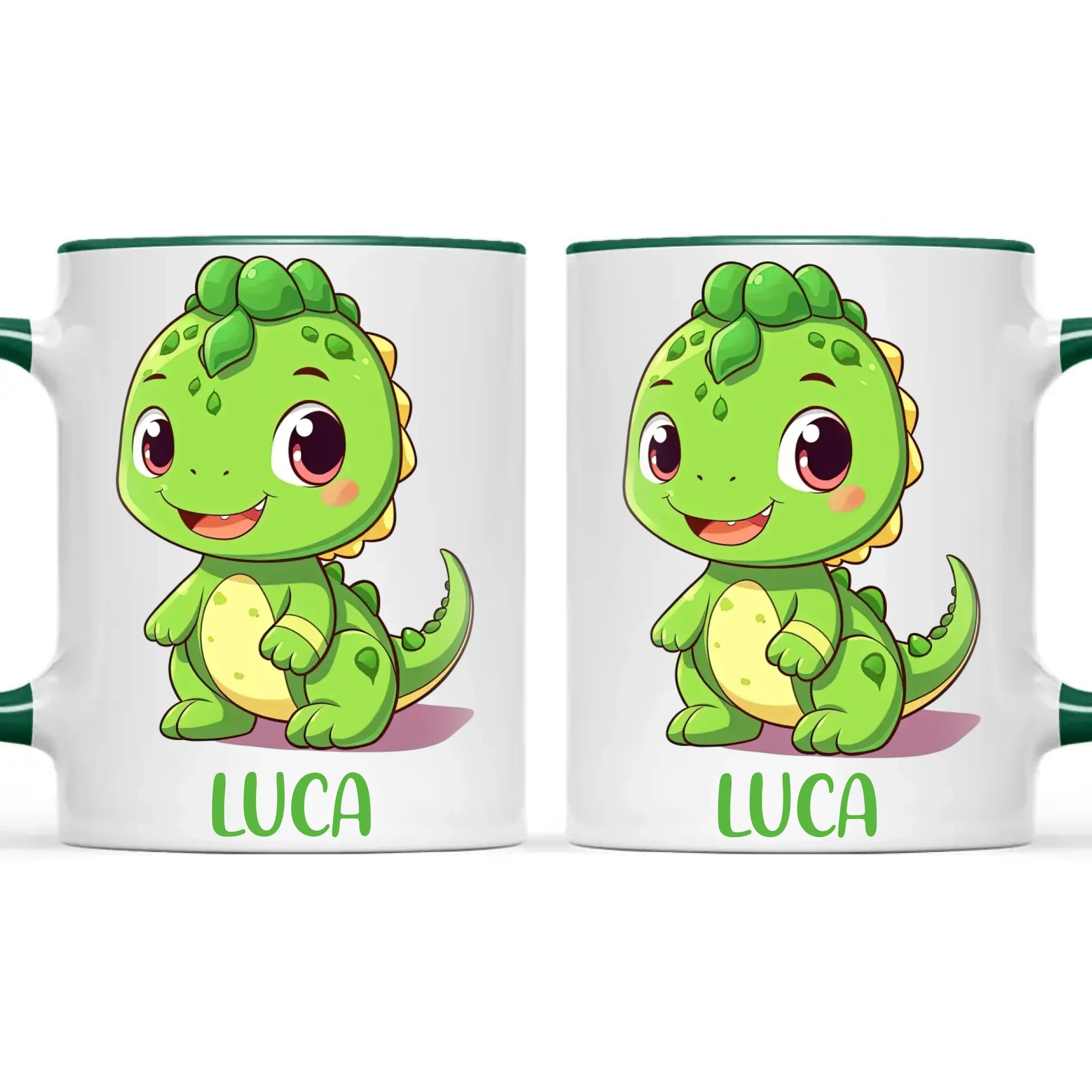 Personalised Green Dinosaur Kids Cup - Custom Name Dino Mug - 11oz, 6oz or Enamel - Cute Dinosaur Gift for Kids - NZ Made