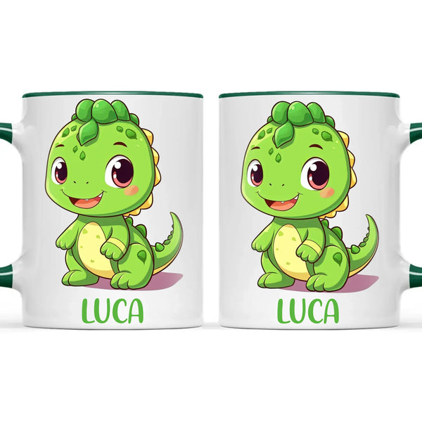 Personalised Green Dinosaur Kids Cup - Custom Name Dino Mug - 11oz, 6oz or Enamel - Cute Dinosaur Gift for Kids - NZ Made