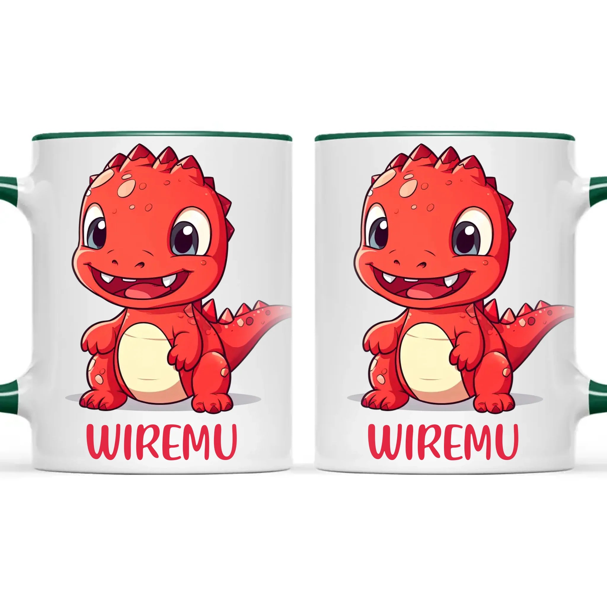 Personalised Red Dinosaur Kids Cup - Custom Name Dino Mug - 11oz, 6oz or Enamel - Cute Dinosaur Gift for Kids - NZ Made