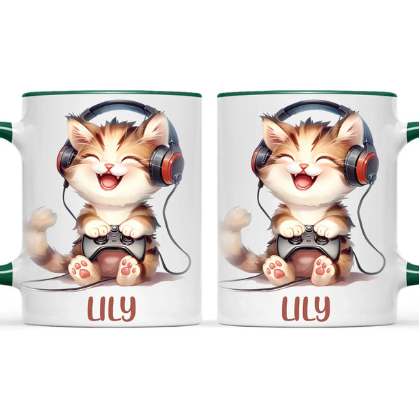 Personalised Gaming Cat Kids Cup - Custom Name Cup - 11oz, 6oz or Enamel - Cute Gamer Cat Gift - NZ Made
