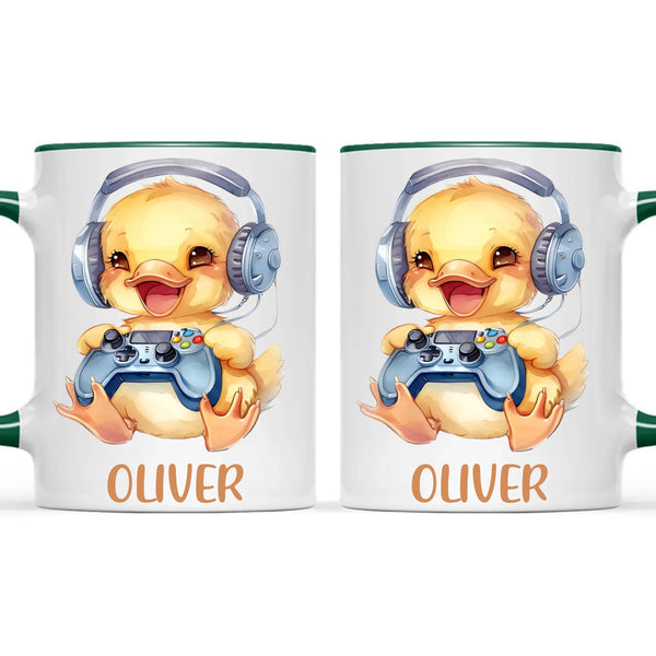 Personalised Gaming Duck Kids Cup - Custom Name Cup - 11oz, 6oz or Enamel Cup - Cute Gamer Duck Gift - NZ Made