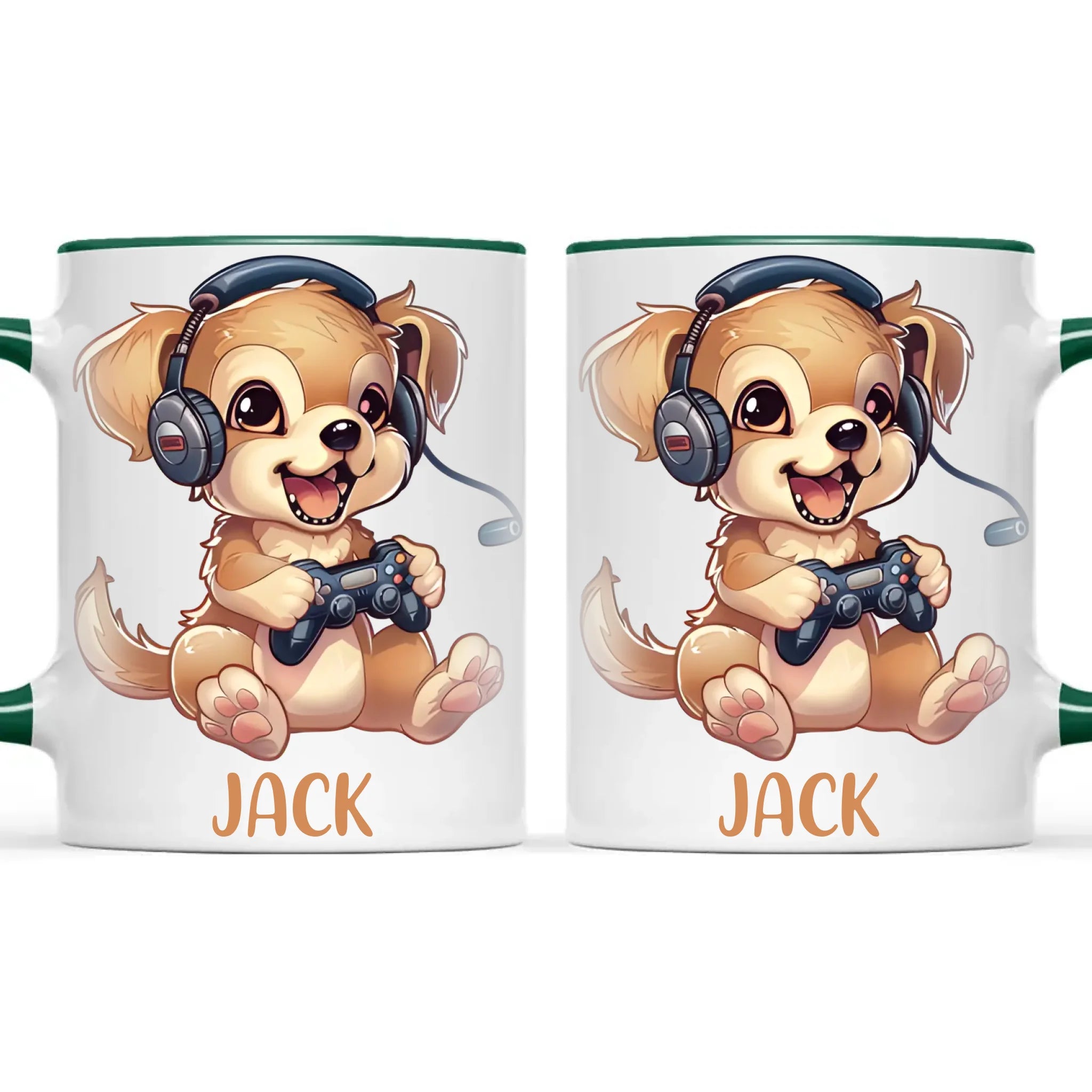 Personalised with Name, Gamer Puppy Kids Mug – Customised Cute Dog Gaming Cup for Children – Available in 11oz, 6oz & Enamel Options