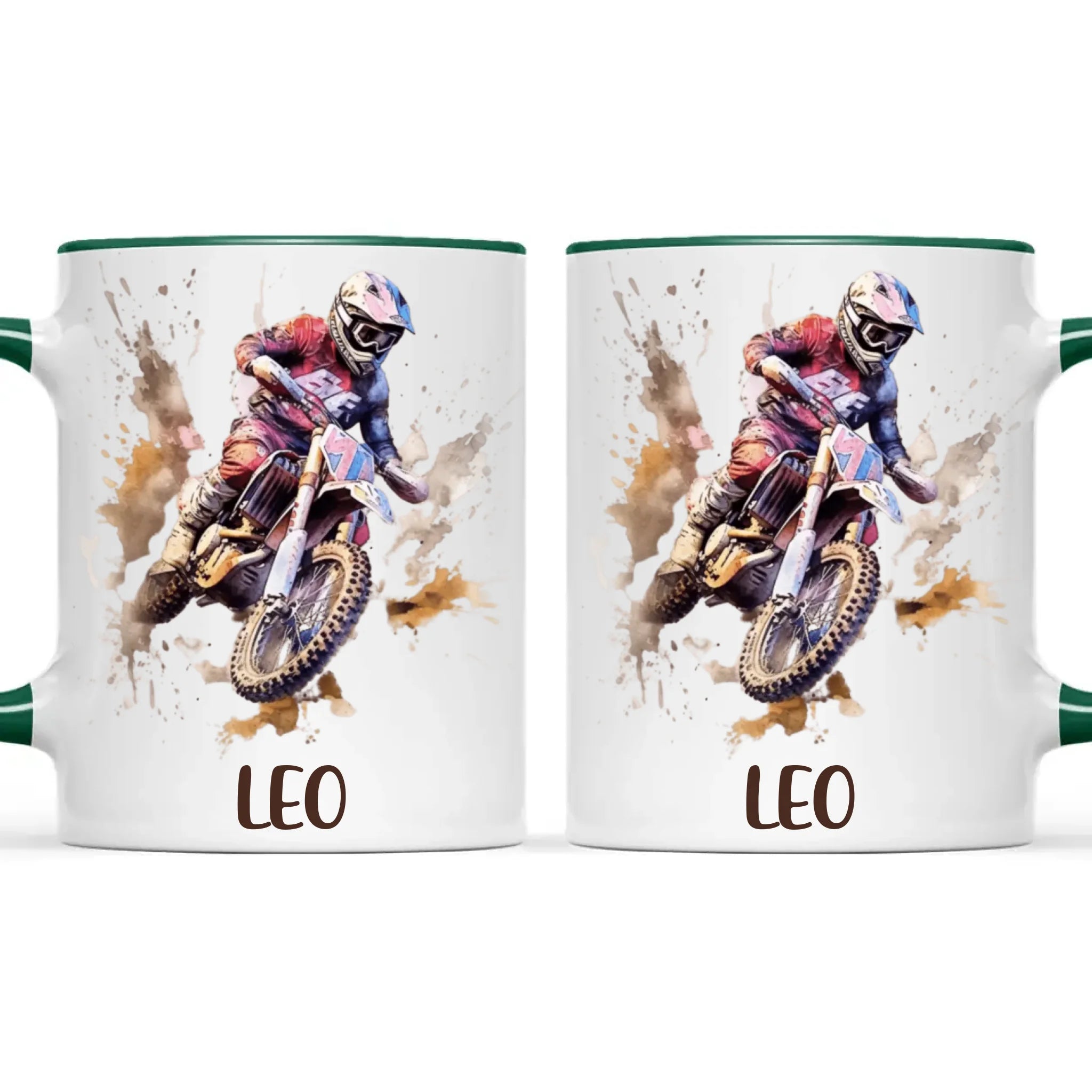 Personalised with Name, Motocross Rider Kids Mug – Customised Dirt Bike Racing Cup for Children – Available in 11oz, 6oz & Enamel Options