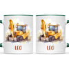 Personalised with Name, Digger Kids Mug – Customised Construction-Themed Cup – Available in 11oz, 6oz & Enamel Options