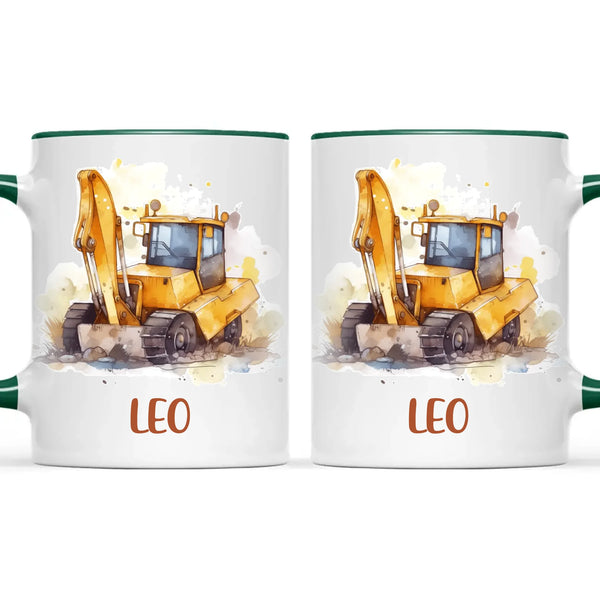 Personalised with Name, Digger Kids Mug – Customised Construction-Themed Cup – Available in 11oz, 6oz & Enamel Options