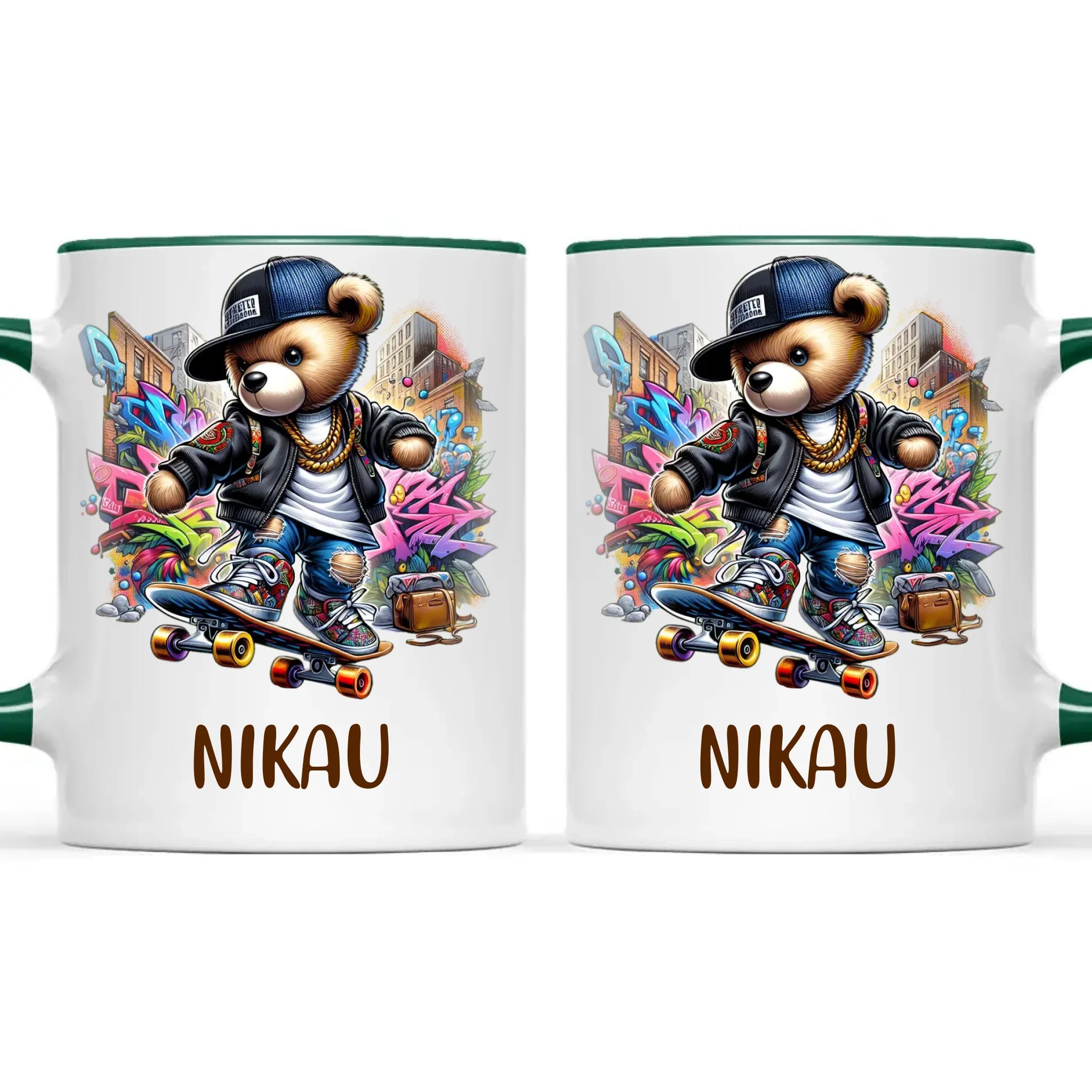 Personalised Kids Skateboarding Mug β Custom Urban Teddy Bear Design