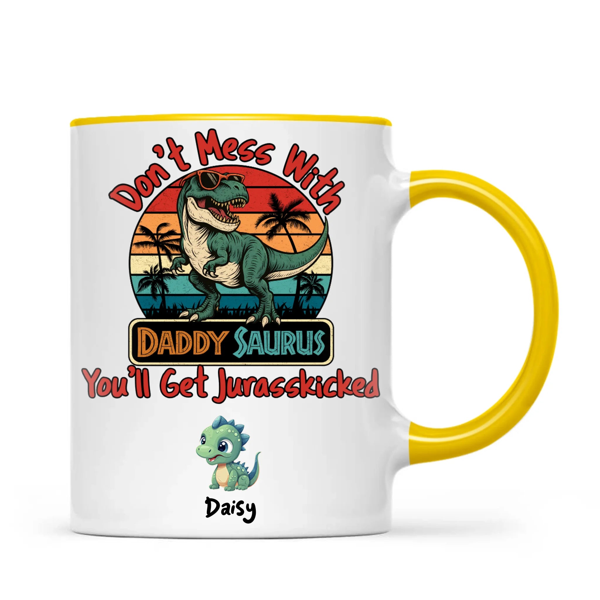 Personalised Daddy Saurus Mug – Custom Dinosaur Father’s Day Gift with Up to 4 Kids (11oz)