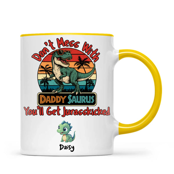 Personalised Daddy Saurus Mug – Custom Dinosaur Father’s Day Gift with Up to 4 Kids (11oz)