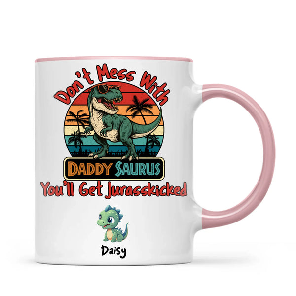 Personalised Daddy Saurus Mug – Custom Dinosaur Father’s Day Gift with Up to 4 Kids (11oz)