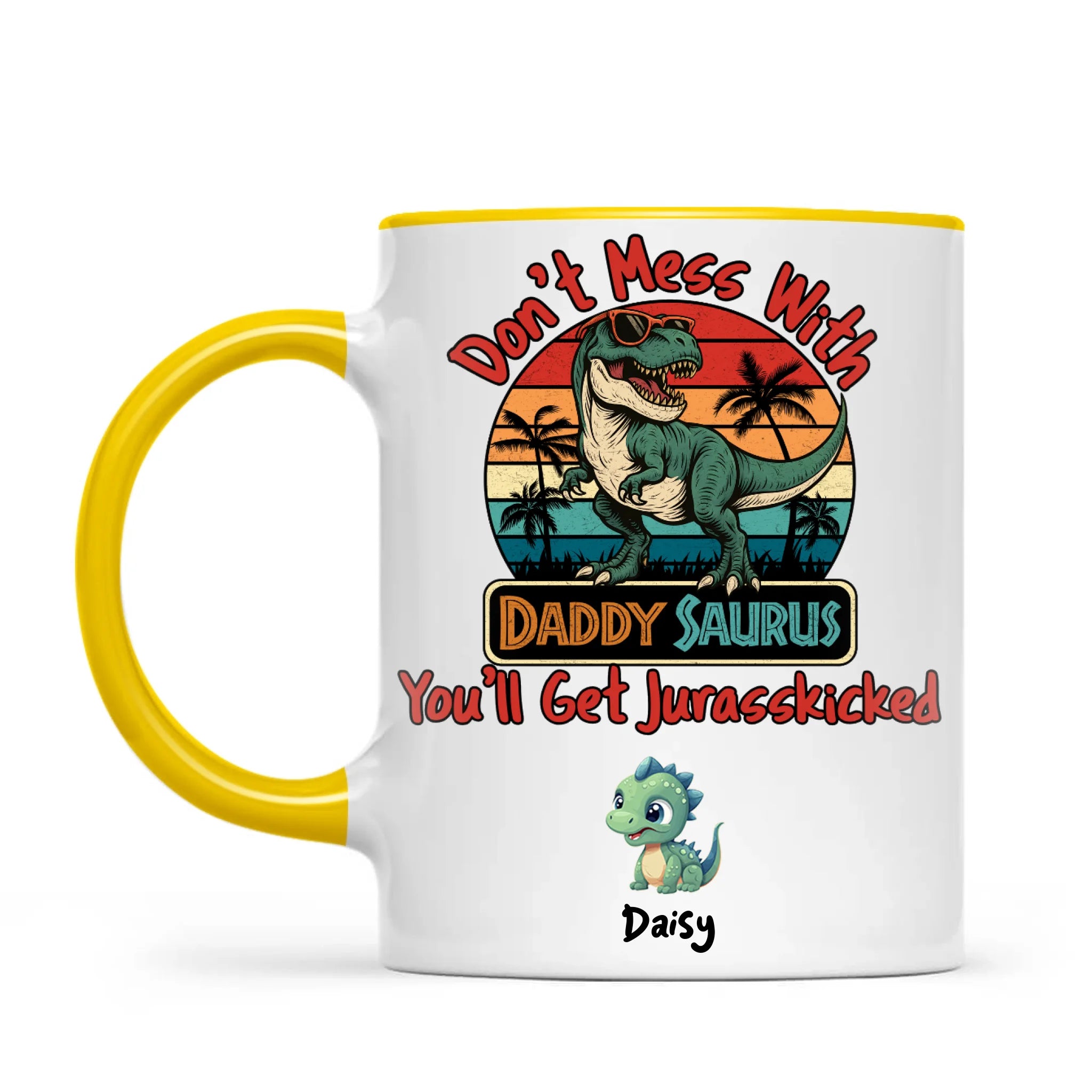 Personalised Daddy Saurus Mug – Custom Dinosaur Father’s Day Gift with Up to 4 Kids (11oz)