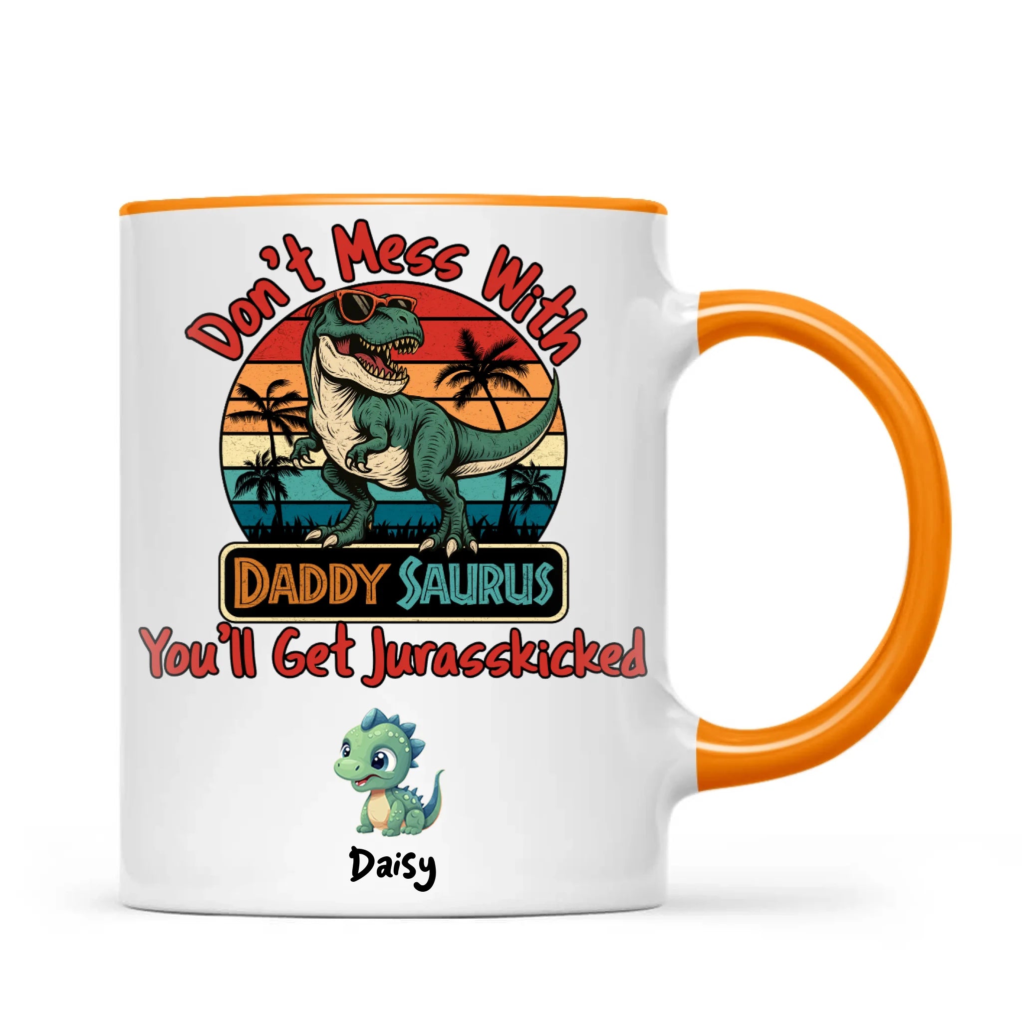 Personalised Daddy Saurus Mug – Custom Dinosaur Father’s Day Gift with Up to 4 Kids (11oz)