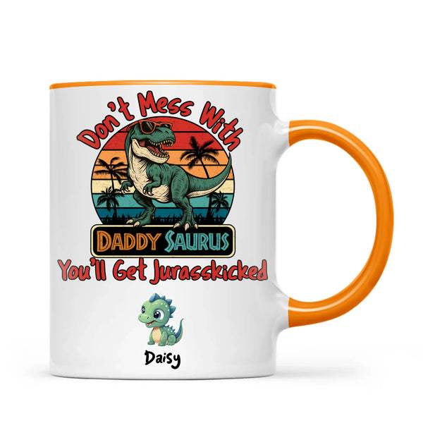 Personalised Daddy Saurus Mug – Custom Dinosaur Father’s Day Gift with Up to 4 Kids (11oz)