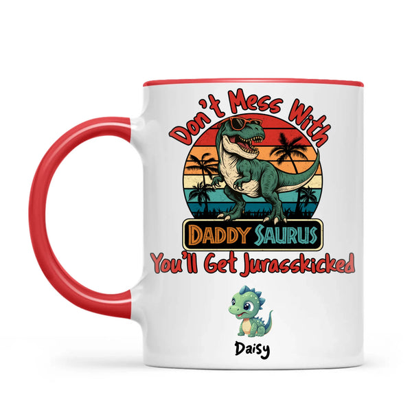 Personalised Daddy Saurus Mug – Custom Dinosaur Father’s Day Gift with Up to 4 Kids (11oz)