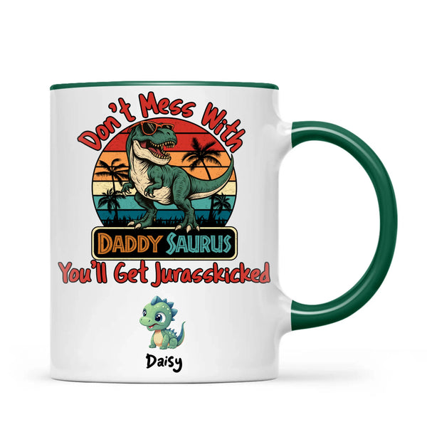 Personalised Daddy Saurus Mug – Custom Dinosaur Father’s Day Gift with Up to 4 Kids (11oz)