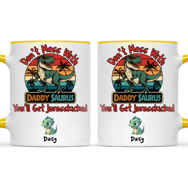 Personalised Daddy Saurus Mug – Custom Dinosaur Father’s Day Gift with Up to 4 Kids (11oz)