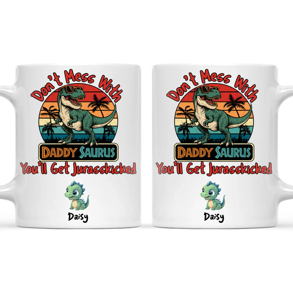 Personalised Daddy Saurus Mug – Custom Dinosaur Father’s Day Gift with Up to 4 Kids (11oz)