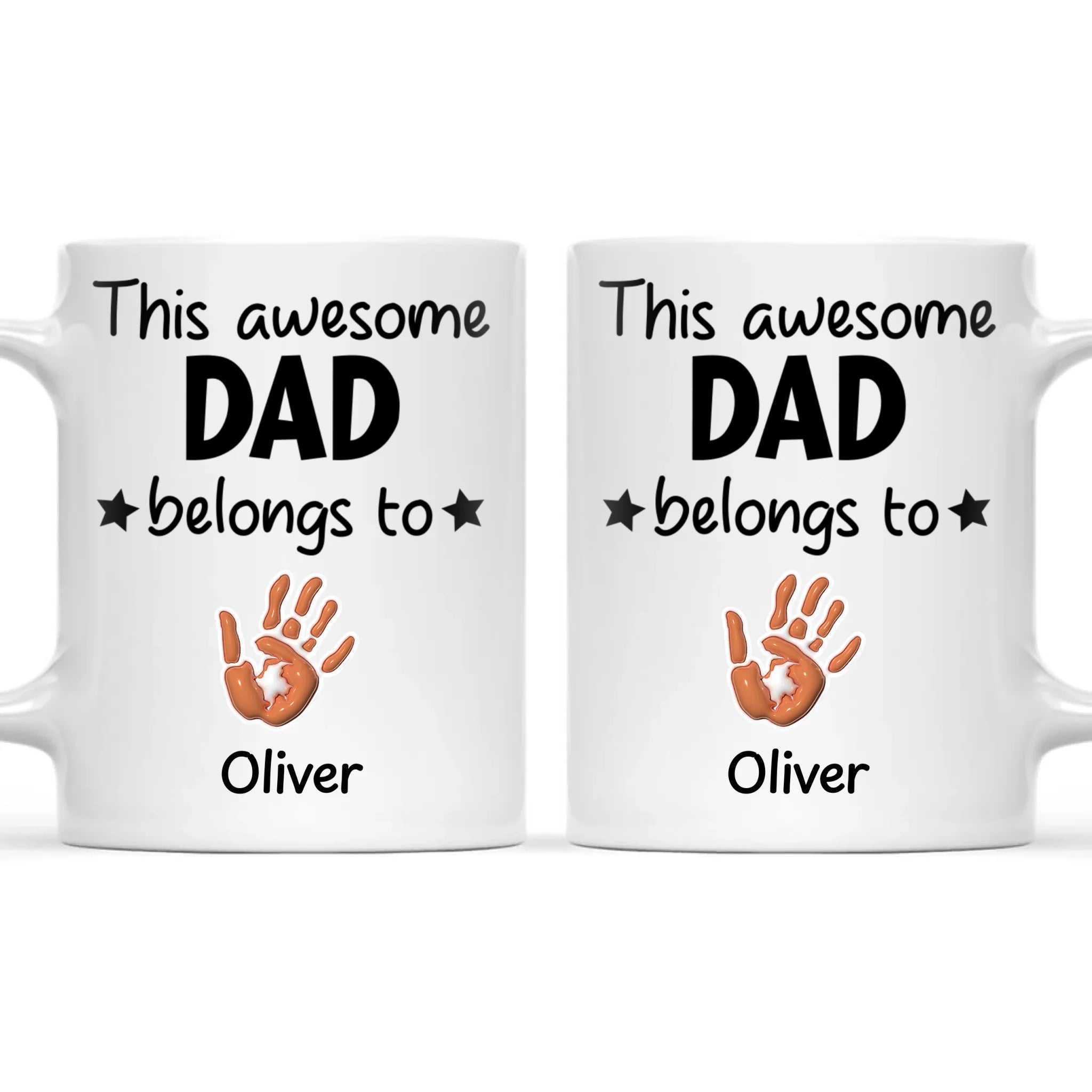 Personalised “This Awesome Dad Belongs To” Mug – Custom Handprint Design with Up to 6 Kids (11oz)