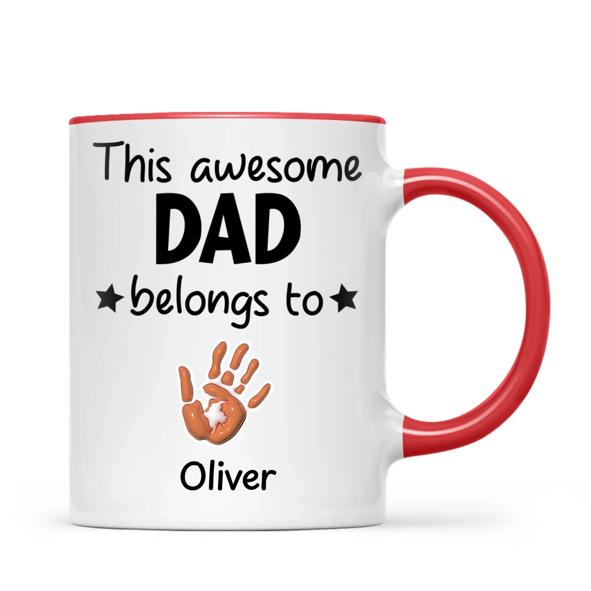 Personalised “This Awesome Dad Belongs To” Mug – Custom Handprint Design with Up to 6 Kids (11oz)