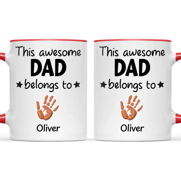 Personalised “This Awesome Dad Belongs To” Mug – Custom Handprint Design with Up to 6 Kids (11oz)