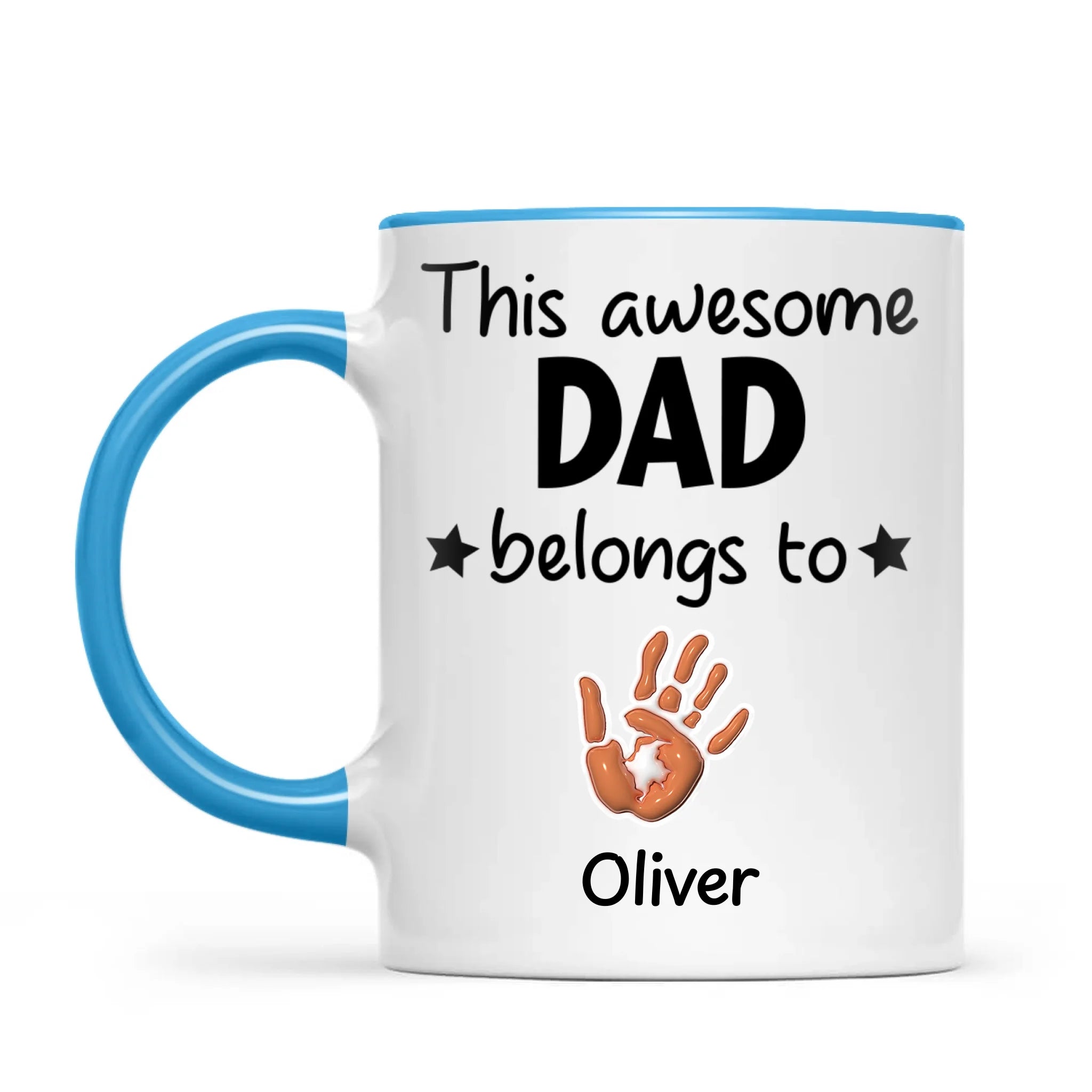Personalised “This Awesome Dad Belongs To” Mug – Custom Handprint Design with Up to 6 Kids (11oz)