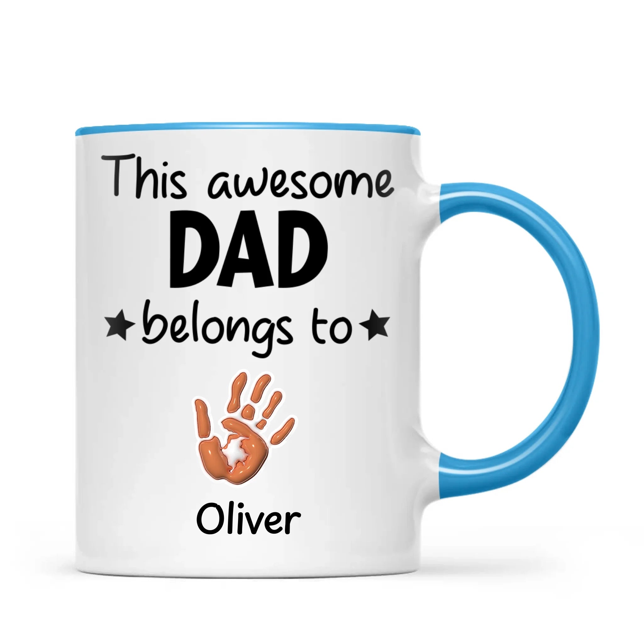 Personalised “This Awesome Dad Belongs To” Mug – Custom Handprint Design with Up to 6 Kids (11oz)