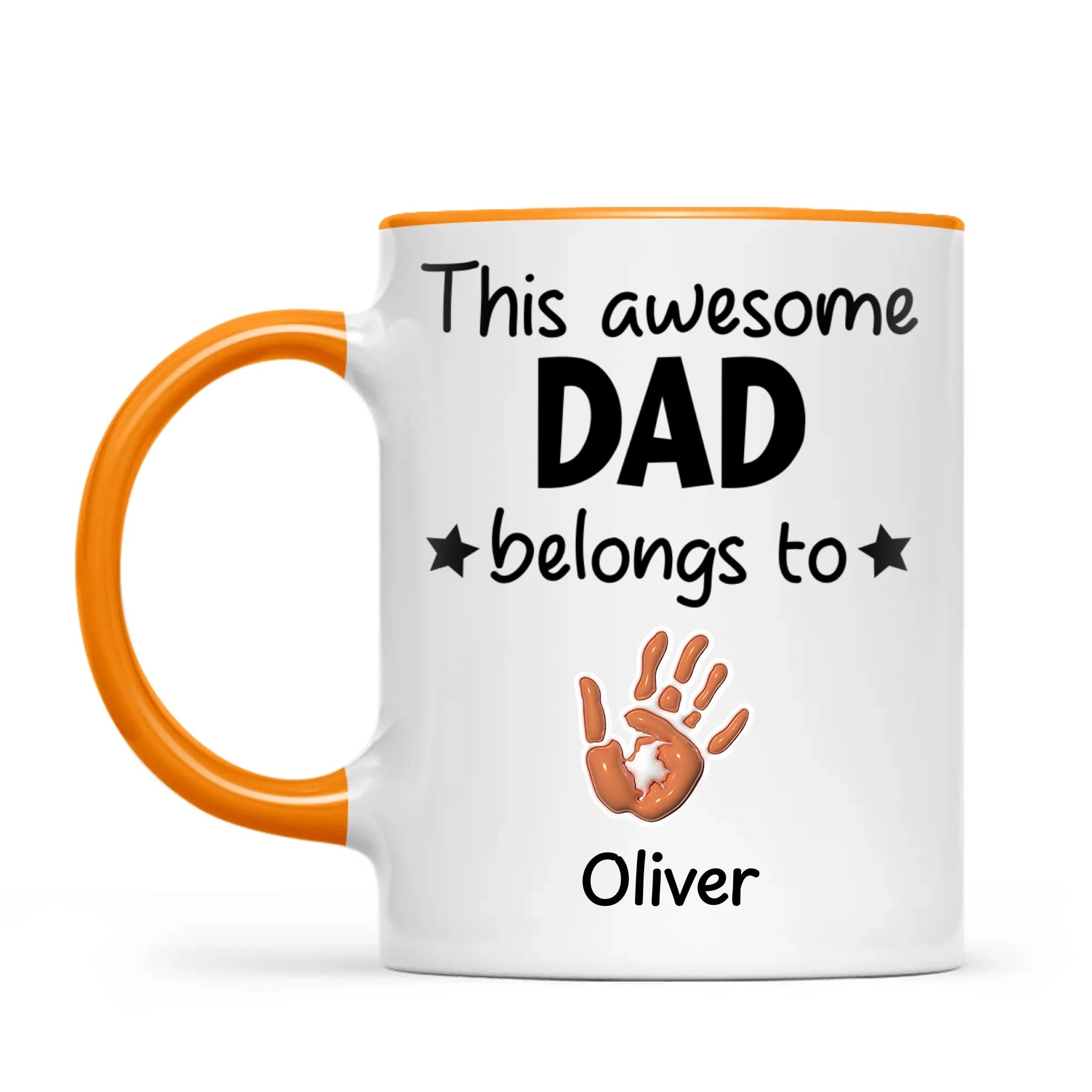 Personalised “This Awesome Dad Belongs To” Mug – Custom Handprint Design with Up to 6 Kids (11oz)