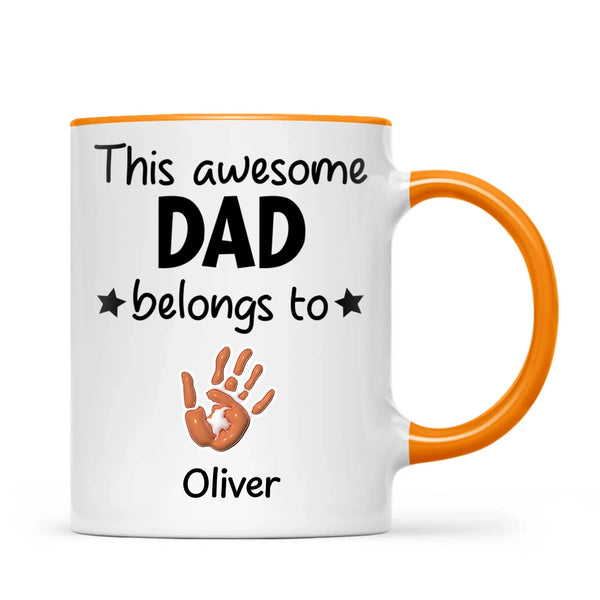 Personalised “This Awesome Dad Belongs To” Mug – Custom Handprint Design with Up to 6 Kids (11oz)