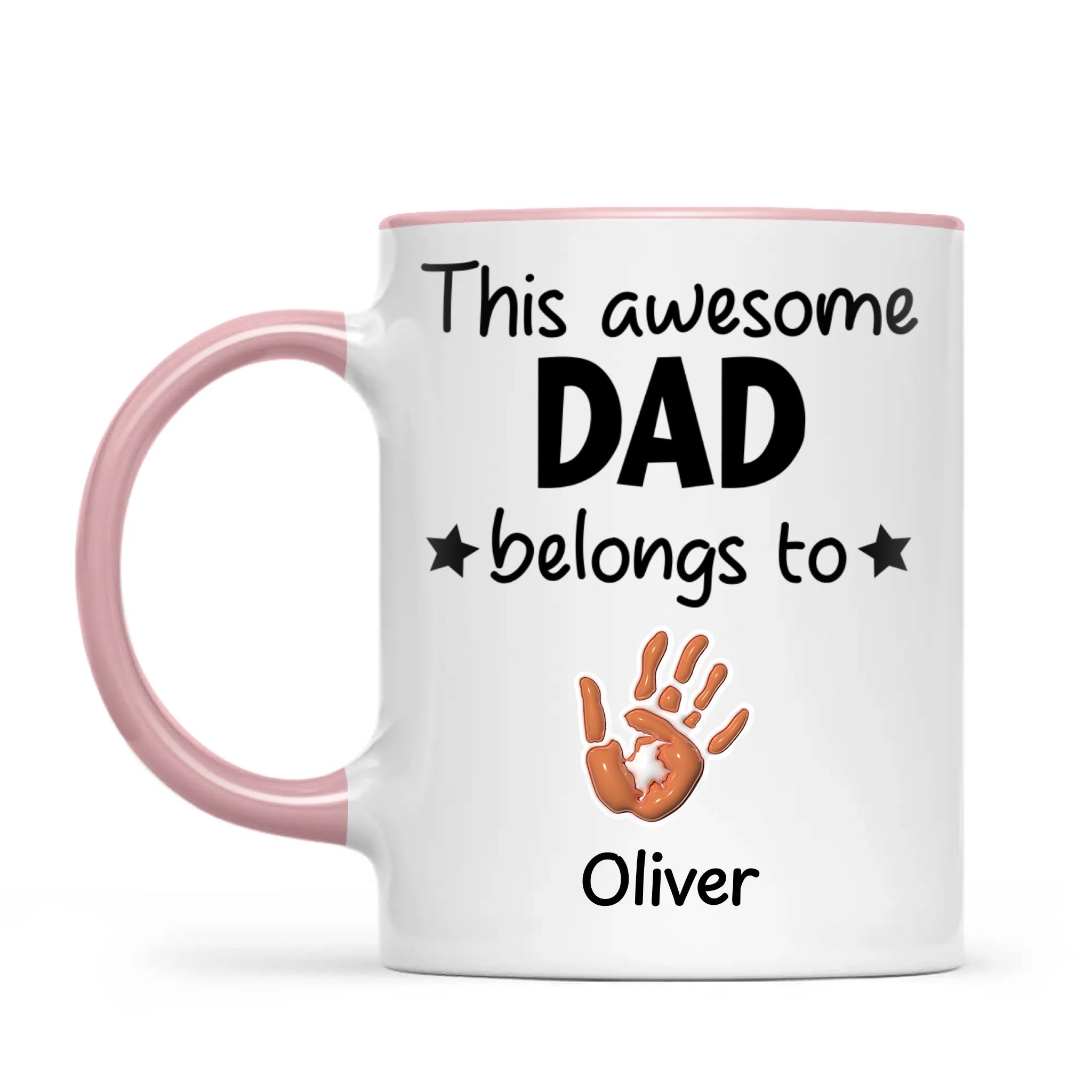 Personalised “This Awesome Dad Belongs To” Mug – Custom Handprint Design with Up to 6 Kids (11oz)