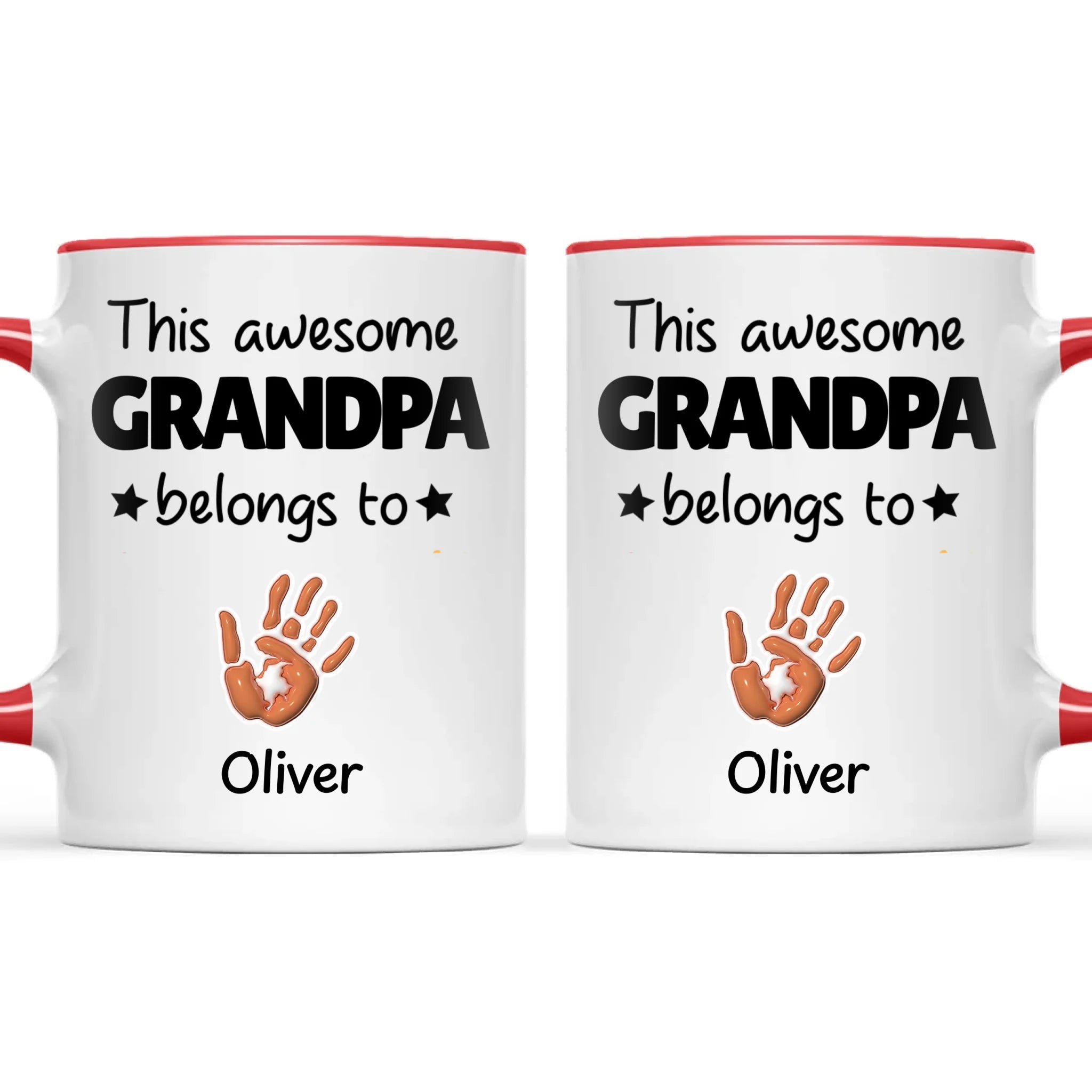 Personalised “This Awesome Grandpa Belongs To” Mug – Custom Handprint Design with Up to 6 Grandkids (11oz)