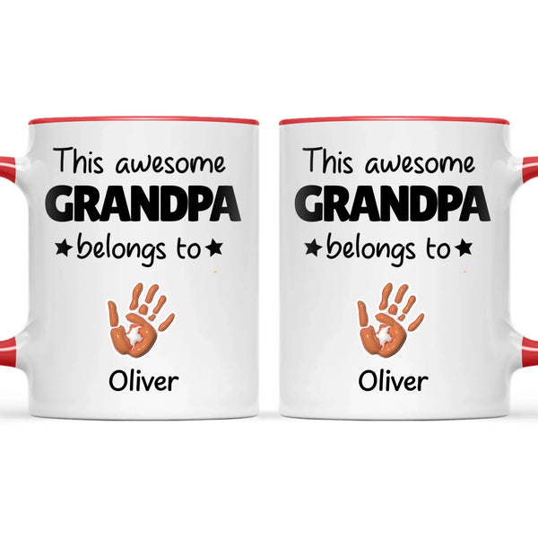 Personalised “This Awesome Grandpa Belongs To” Mug – Custom Handprint Design with Up to 6 Grandkids (11oz)