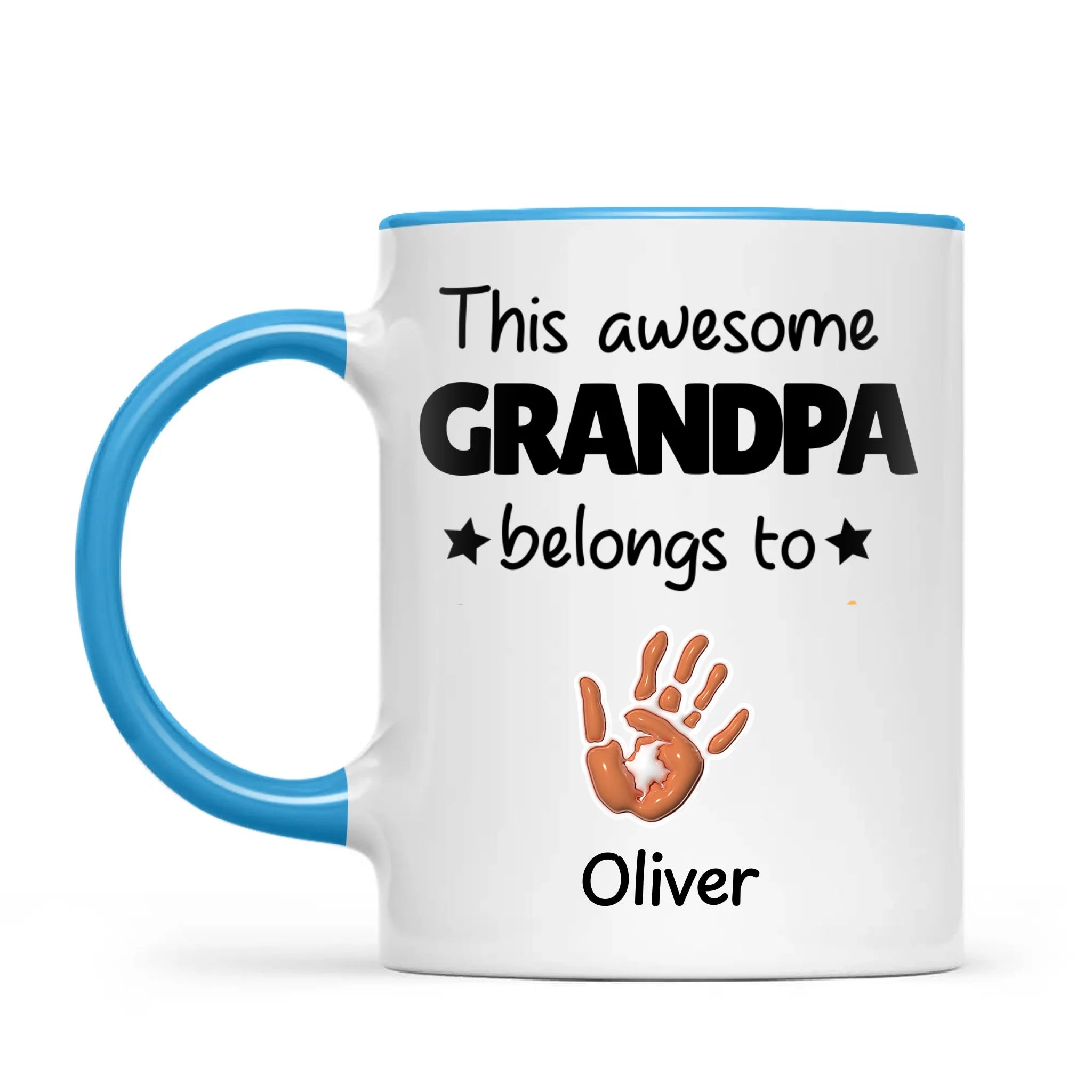 Personalised “This Awesome Grandpa Belongs To” Mug – Custom Handprint Design with Up to 6 Grandkids (11oz)