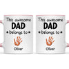 Personalised “This Awesome Dad Belongs To” Mug – Custom Handprint Design with Up to 6 Kids (11oz)