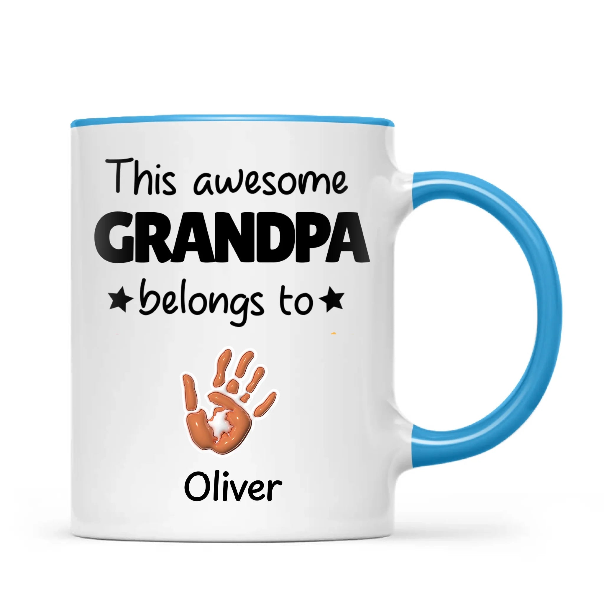 Personalised “This Awesome Grandpa Belongs To” Mug – Custom Handprint Design with Up to 6 Grandkids (11oz)