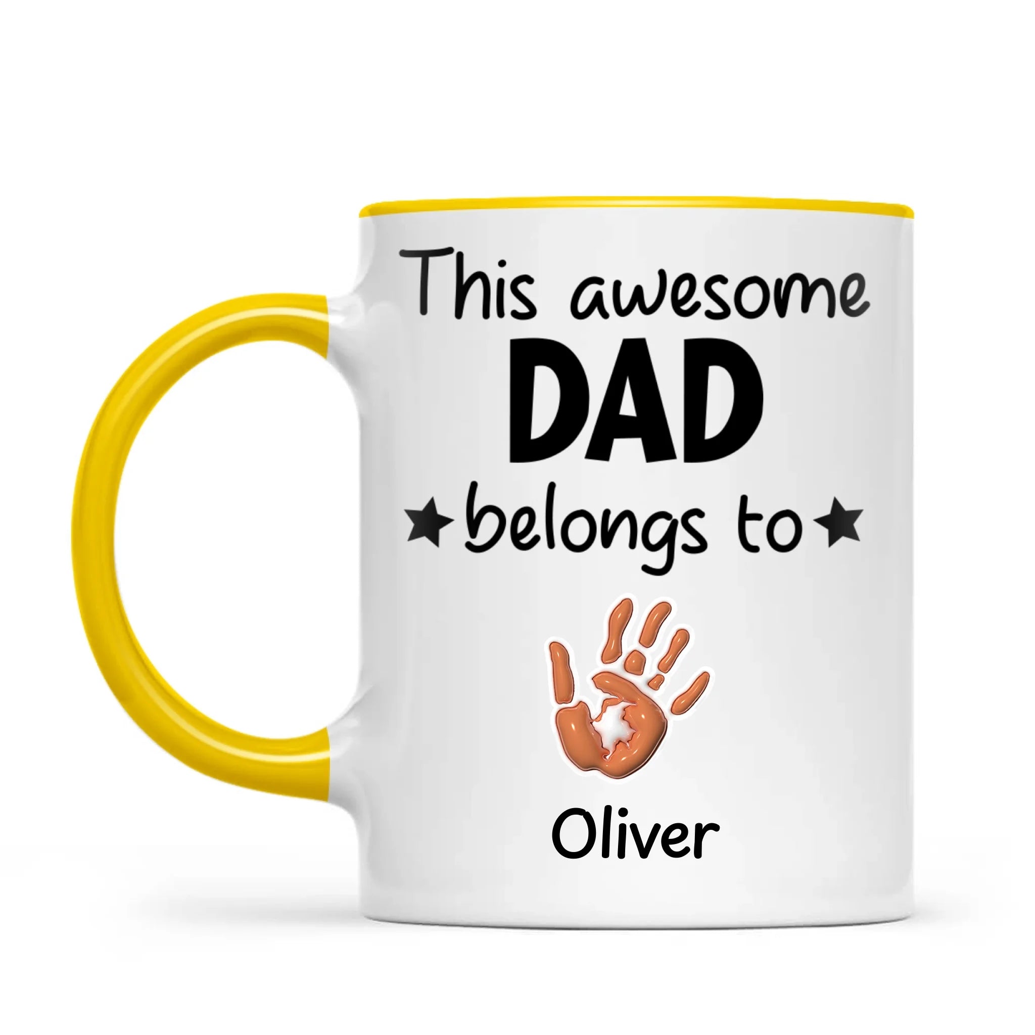 Personalised “This Awesome Dad Belongs To” Mug – Custom Handprint Design with Up to 6 Kids (11oz)
