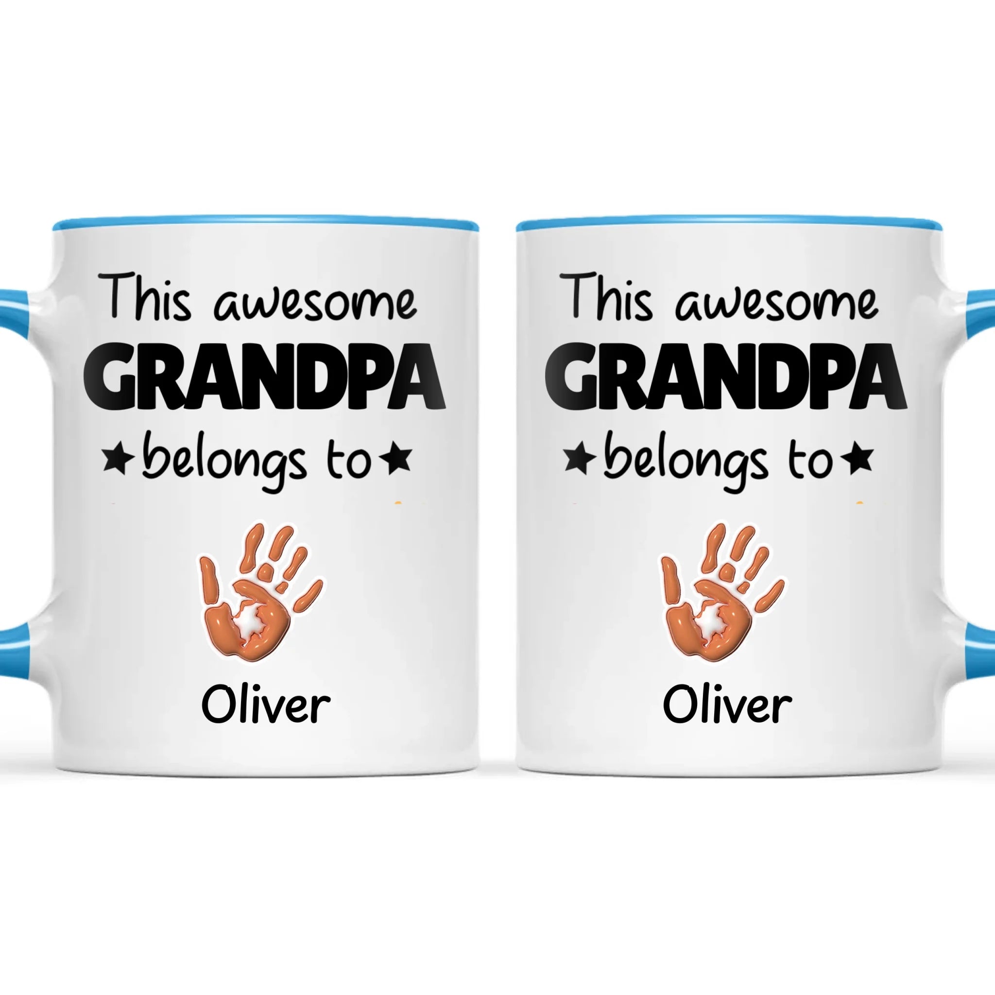 Personalised “This Awesome Grandpa Belongs To” Mug – Custom Handprint Design with Up to 6 Grandkids (11oz)