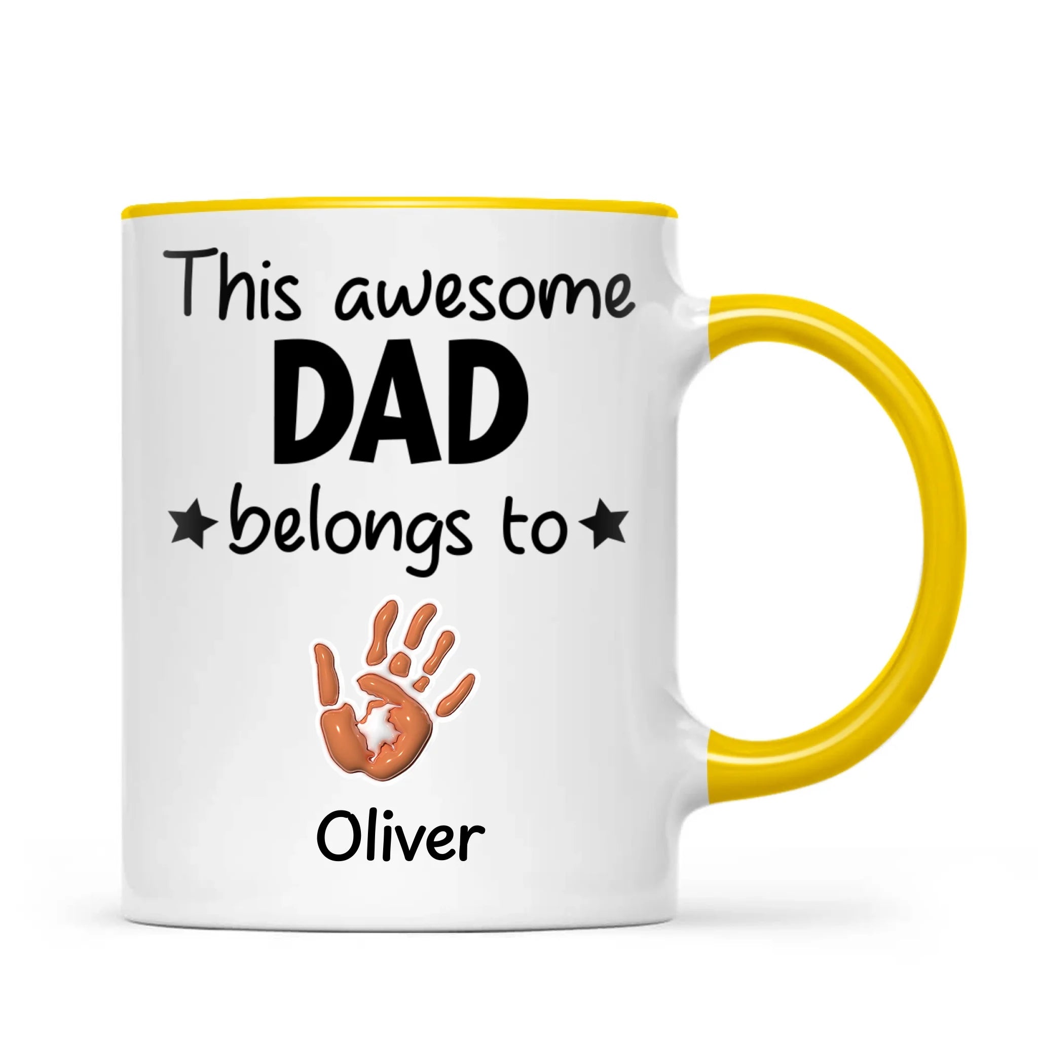 Personalised “This Awesome Dad Belongs To” Mug – Custom Handprint Design with Up to 6 Kids (11oz)