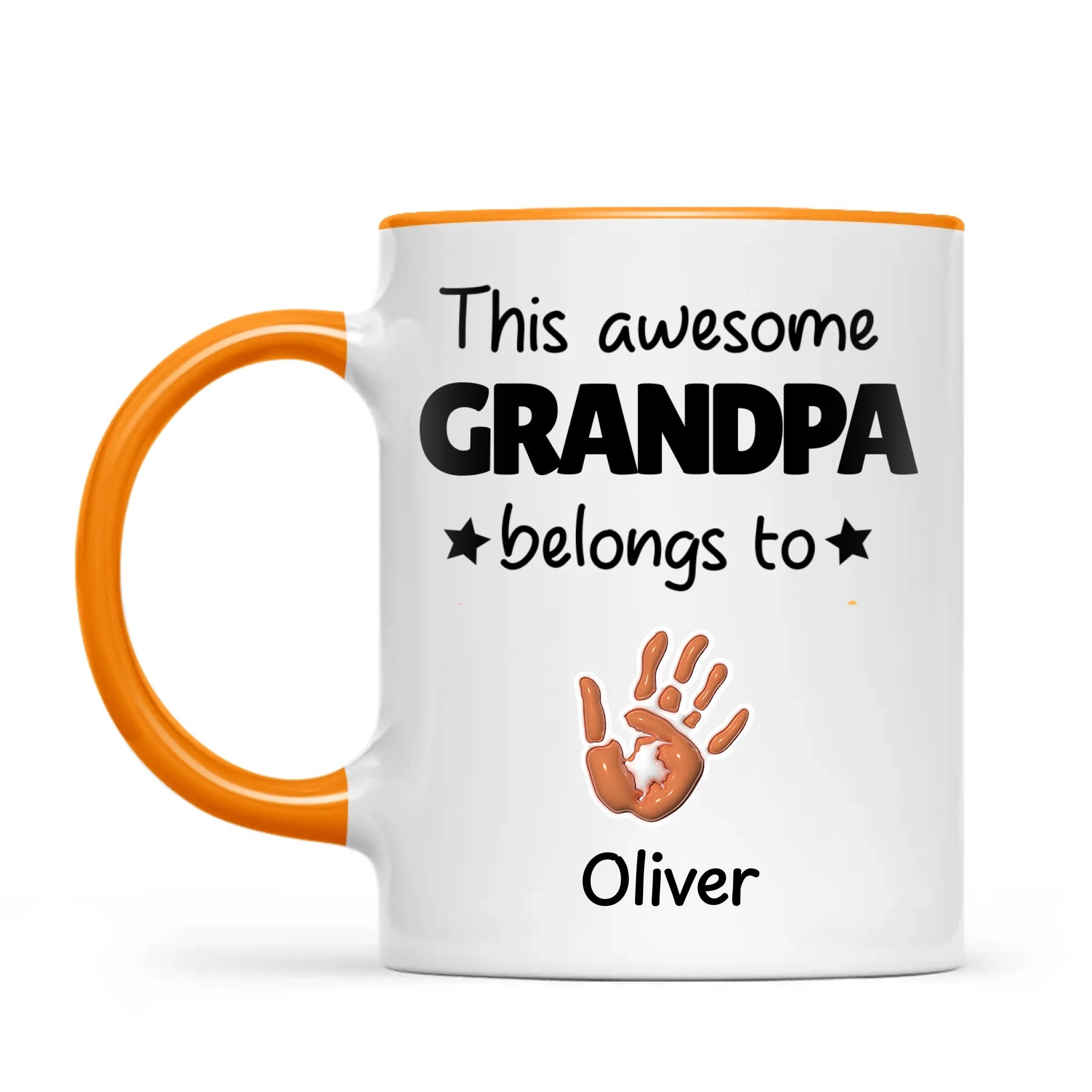 Personalised “This Awesome Grandpa Belongs To” Mug – Custom Handprint Design with Up to 6 Grandkids (11oz)