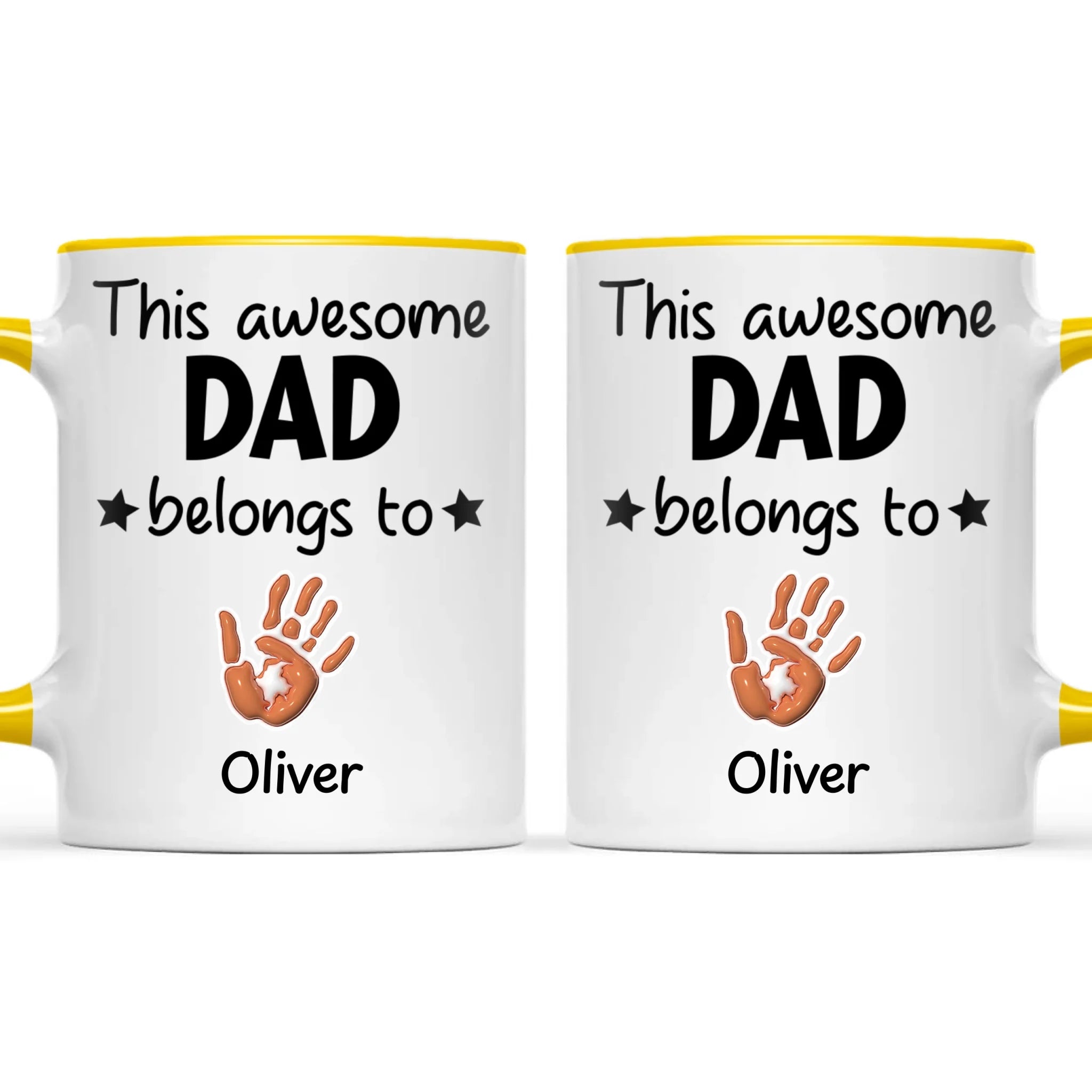 Personalised “This Awesome Dad Belongs To” Mug – Custom Handprint Design with Up to 6 Kids (11oz)
