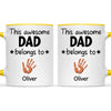 Personalised “This Awesome Dad Belongs To” Mug – Custom Handprint Design with Up to 6 Kids (11oz)