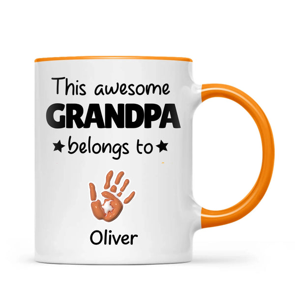 Personalised “This Awesome Grandpa Belongs To” Mug – Custom Handprint Design with Up to 6 Grandkids (11oz)