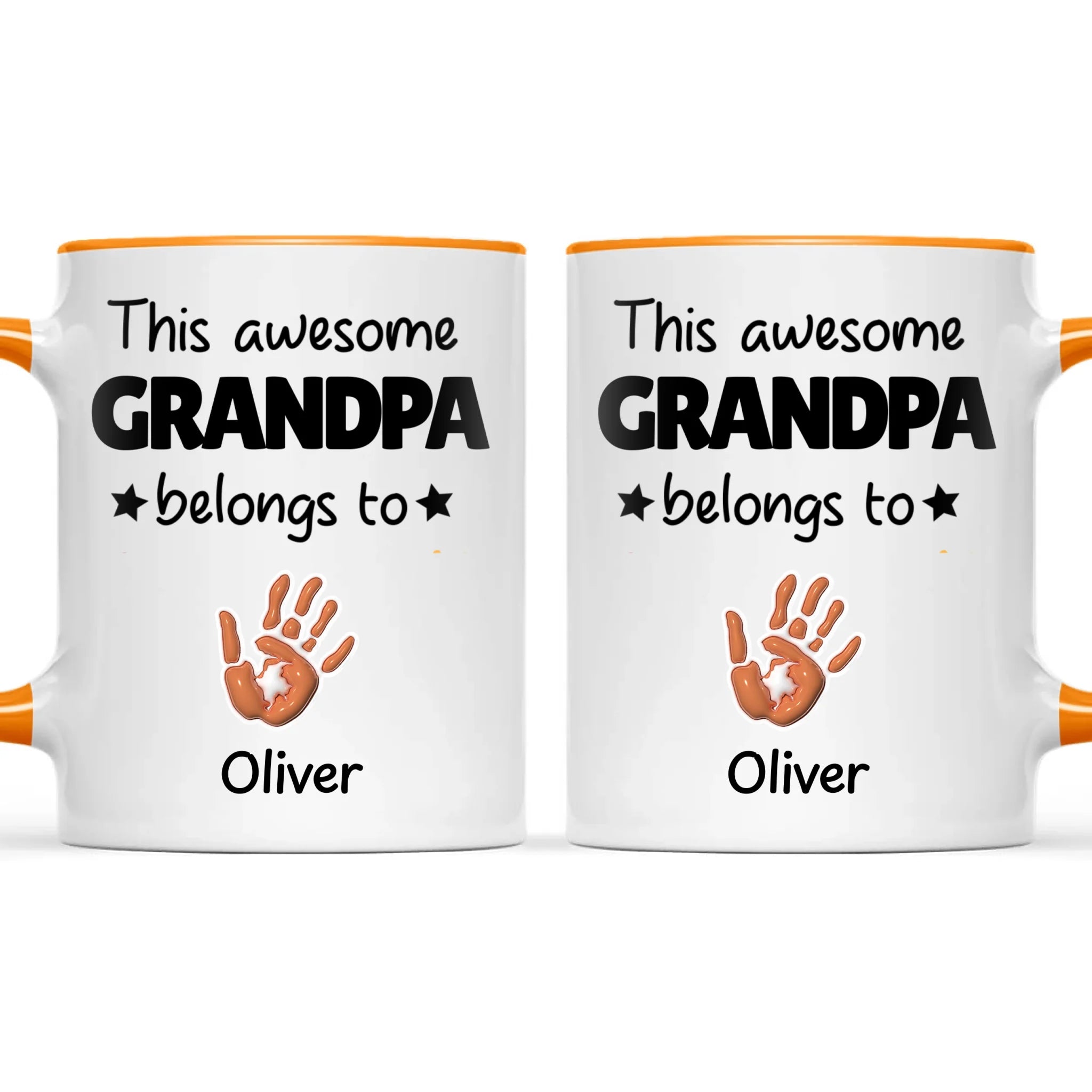 Personalised “This Awesome Grandpa Belongs To” Mug – Custom Handprint Design with Up to 6 Grandkids (11oz)