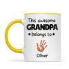 Personalised “This Awesome Grandpa Belongs To” Mug – Custom Handprint Design with Up to 6 Grandkids (11oz)