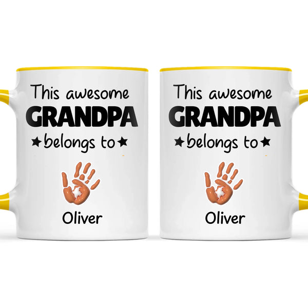 Personalised “This Awesome Grandpa Belongs To” Mug – Custom Handprint Design with Up to 6 Grandkids (11oz)