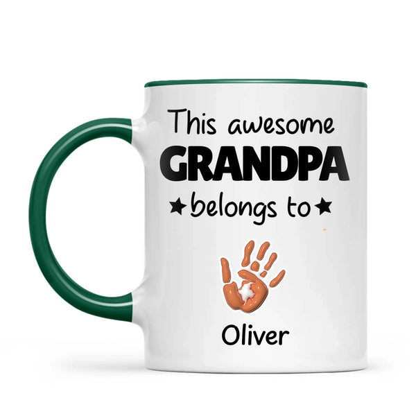 Personalised “This Awesome Grandpa Belongs To” Mug – Custom Handprint Design with Up to 6 Grandkids (11oz)
