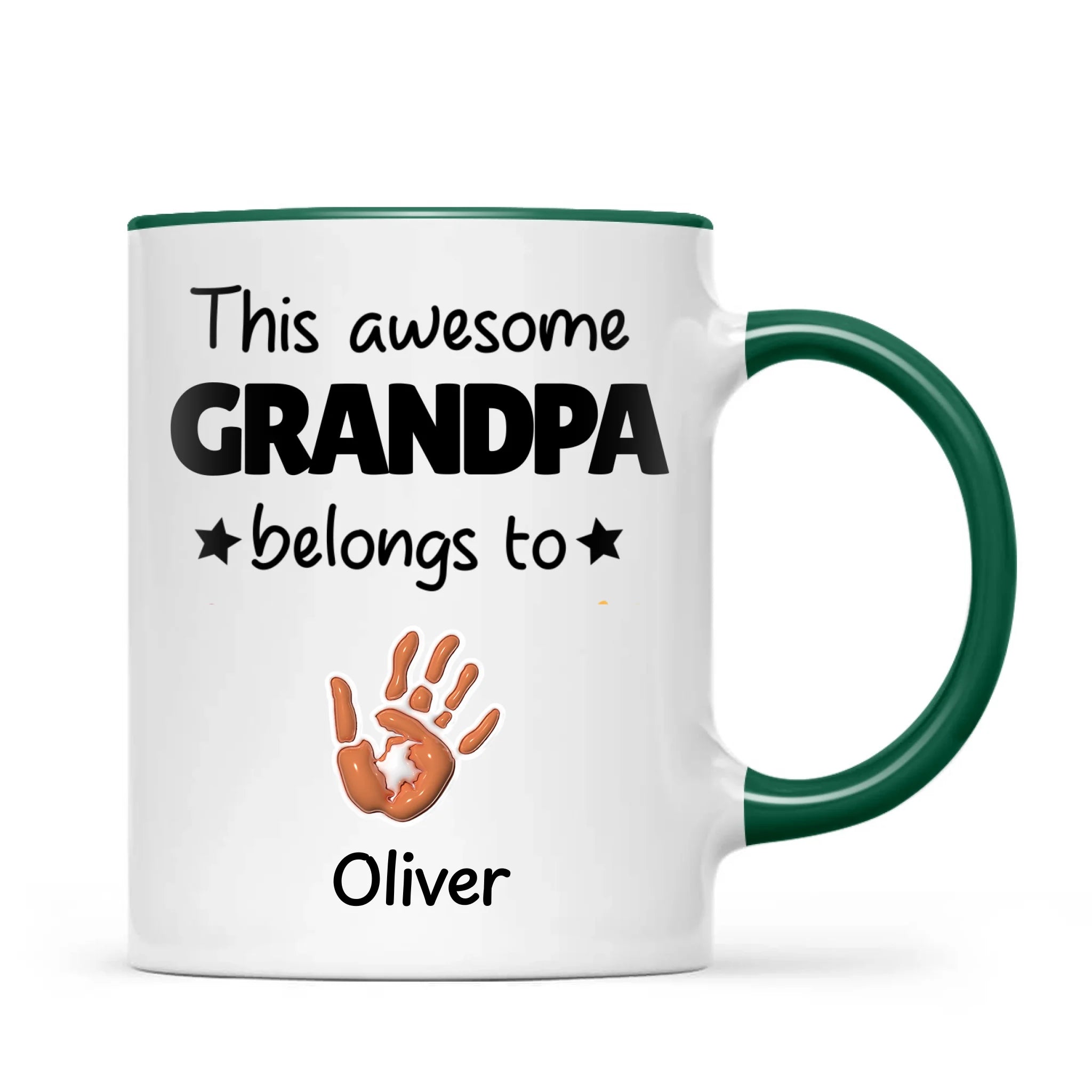 Personalised “This Awesome Grandpa Belongs To” Mug – Custom Handprint Design with Up to 6 Grandkids (11oz)