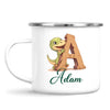Personalised Dino Alphabet Kids Mug – Custom Name Cup with Cute Dinosaur & Wooden Letter Design | 11 oz, 6 oz & Enamel Options