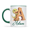 Personalised Dino Alphabet Kids Mug – Custom Name Cup with Cute Dinosaur & Wooden Letter Design | 11 oz, 6 oz & Enamel Options