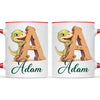 Personalised Dino Alphabet Kids Mug – Custom Name Cup with Cute Dinosaur & Wooden Letter Design | 11 oz, 6 oz & Enamel Options