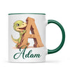 Personalised Dino Alphabet Kids Mug – Custom Name Cup with Cute Dinosaur & Wooden Letter Design | 11 oz, 6 oz & Enamel Options